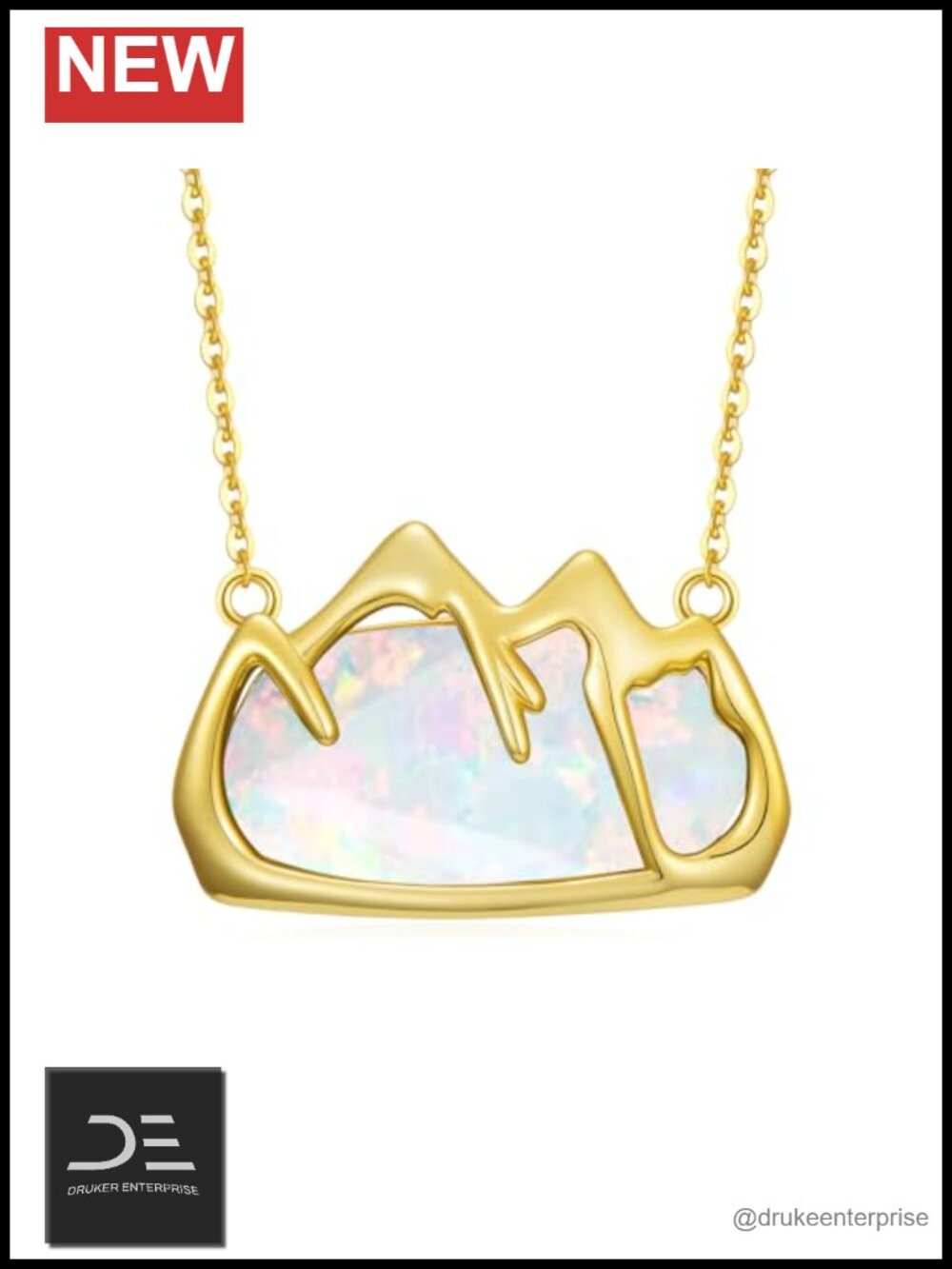 18k Gold Plated Mountain Necklace Raw Opal Gemstone Pendant Women